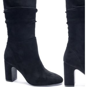 Brand New - Chinese Laundry "Kailey" Black Suedette (Slouchy, Heeled) Boots